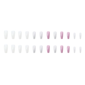 Pink and purple glitter long ballet press-on nails set with 24 pieces on white background