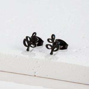 Orecchini minimalisti in acciaio inossidabile nero da donna con design a foglia astratta
