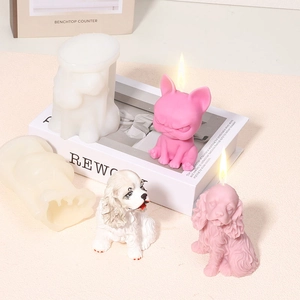 Detail van siliconen mal en 3D hond kaarsen voor DIY aromatherapie handwerk maken