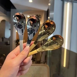Polished stainless steel round spoons in gold and silver finish for desserts