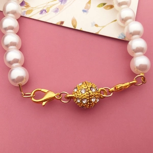 Golden magnetic ball clasp with rhinestones and lobster claws for pearl bracelets