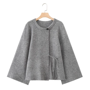 Giacca In Maglia Kimono Da Donna Misto Cashmere Di Pecora Maniche Con Spacco Cintura Annodata Elegante Stile Francese