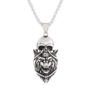 Gothic Lion Head Skull Pendant Necklace Stainless Steel Punk Rock Vintage Jewelry For Men Halloween Style