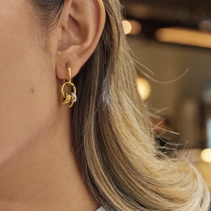 Classic mixed-metal multi-hoop pendant earrings in gold and silver finish