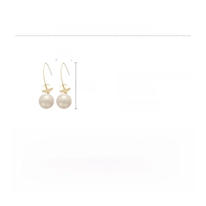 Detail showing dimensions and material specifications for gold pearl drop earrings