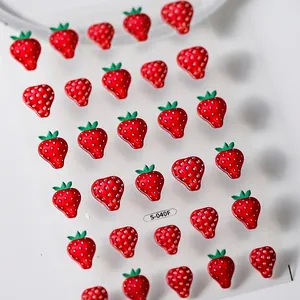 Nail Art Stickers 5D Relief Fruit Strawberry Cherry Peach Vintage Lace Angel Ultra Thin Self Adhesive Decals For DIY Mani