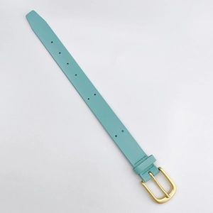 Detailed view of light blue leather wrist strap with a gold metal buckle for DIY phone cases