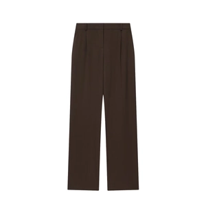 Dark brown high-waisted wide leg trousers with pleated detail for a professional look