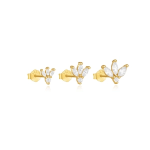 Detail showing 925 sterling silver hallmarks on gold-plated marquise zircon stud earrings