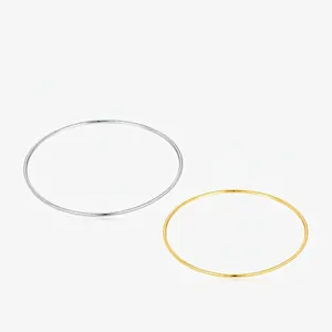 925 Sterling Silver Bangle Bracelet Minimalist Smooth Round Geometric Elegant Jewelry For Women Stacking Style