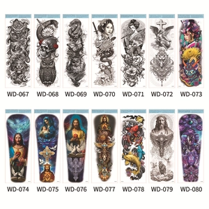 Set of 14 waterproof full arm temporary tattoos with dragon, lion and skull designs