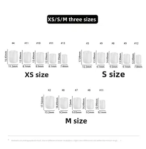 Sizing guide table for butterfly press-on nails with measurements in XS S and M