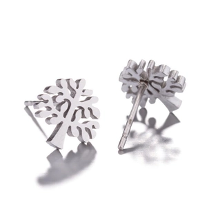 Minimalist silver tree of life stud earrings in stainless steel with brushed texture