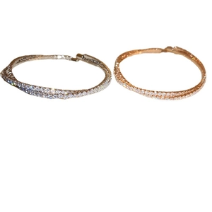 Double-layered crisscross open bangles with zircon inlay in silver and rose gold