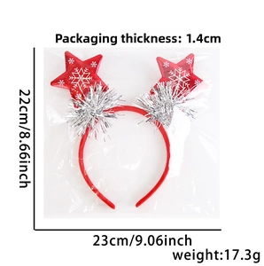 Detailed dimension guide for Christmas headband with red stars and snowflake pattern