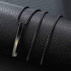 Minimalist black titanium steel rectangular pillar pendant necklace with box chain for men