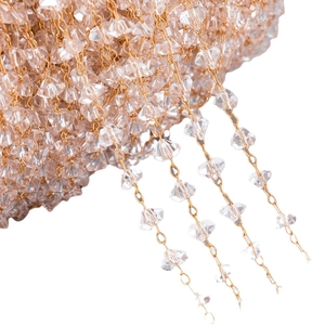 Golden copper chain with clear triangular cut crystal zircons for DIY jewelry making