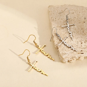Faith Cross Dangle Earrings Stainless Steel Religious Lettering Hip Hop Style Jewelry For Women