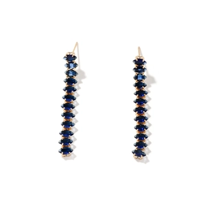 Elegant vintage gold earrings with thirteen marquise-cut deep blue zircon stones