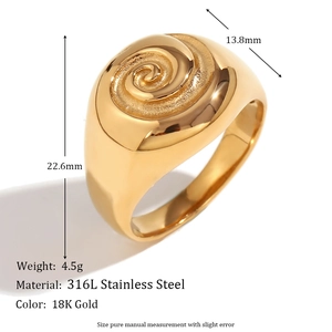 18K gold plated stainless steel ring featuring a unique spiral vortex design for women