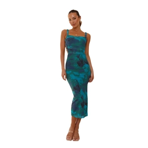 Elegant backless floral print sleeveless long dress with high slit and slim fit silhouette