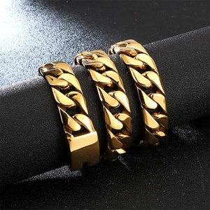 Close-up of thick 18K gold-plated stainless steel Cuban link chain for men