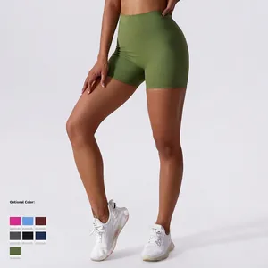 Olive green high waist yoga shorts with tummy control and push up effect for women