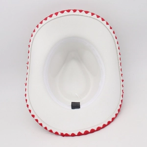 White western cowboy hat with red stitched edges and mixed cotton polyester fabric