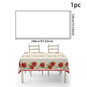 Detailed size chart for Christmas poinsettia tablecloth, 53.54 x 97.63 inch floral fabric
