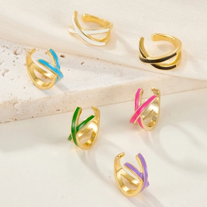 Crossed double-layer S925 silver ear clips with colorful enamel coating in six colors