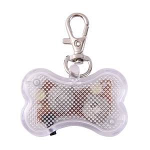 Luminous bone-shaped LED pet collar pendant with silver lobster clasp for night safety