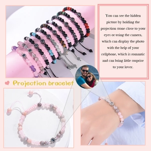 Custom projection bracelet with natural pink zebra stones and adjustable woven cord strap