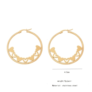 Detailed specs of 4.5cm gold stainless steel heart hoop earrings weighing 9g per pair