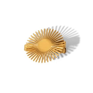 Pince à cheveux soleil en acier inoxydable doré avec rayons métalliques sur fond blanc