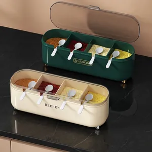 Modern Minimalist Seasoning Box ABS Plastic Moisture Proof Spice Organizer With Transparent Lids And Spoons For Home Kitchen