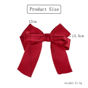 Detailed size specifications for the red satin bow hair clip with measurements