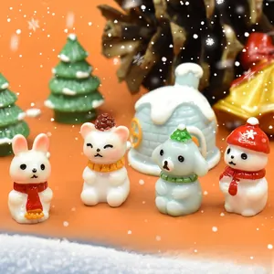 Miniature Christmas Animal Figurines Resin DIY Craft Charms Micro Landscape Decor Cute Rabbit Bear Dog Cat Snowman Holiday Decor