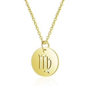 Minimalist gold Virgo zodiac necklace featuring a hollow round pendant on a thin link chain