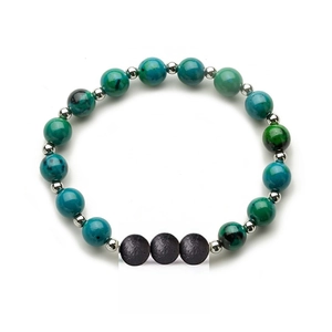 Detailed macro view of natural stone beaded bracelet with turquoise and black lava stones