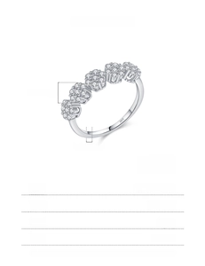 Detailed view of S925 sterling silver flower ring showing 5mm size and 1.1mm width