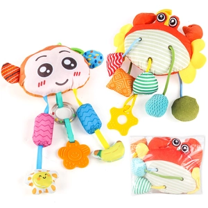 Jouets suspendus pour poussette avec singe et crabe en peluche, hochet et anneau dentaire