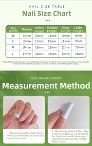 Detailed size measurement guide and chart for handmade Christmas press-on nails