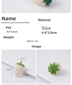 Detailed size chart for the realistic PVC cream strawberry model and photography prop