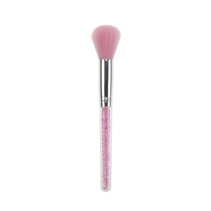 Pink blush makeup brush with crystal filled acrylic handle and soft synthetic bristles