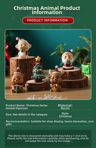 Detailed view of hand-painted resin Christmas figurines including Santa, bear and reindeer