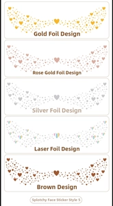 Detail showing five metallic freckle stickers in gold, rose gold, silver and laser finish