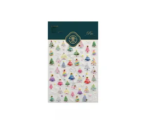 Detailed TL-409 3D colorful Christmas tree nail stickers with embossed glitter patterns