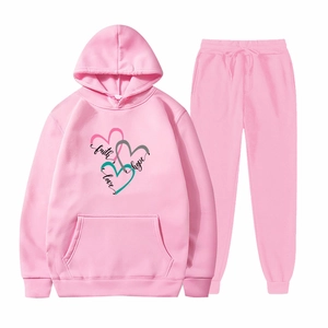 Ensemble survêtement rose avec sweat à capuche faith hope love et jogging assorti