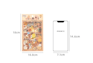 Size comparison of Starry Bright Dream sticker sheets with an iPhone 12 reference
