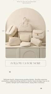 Collection of cream woven PU leather cosmetic bags in various sizes for travel